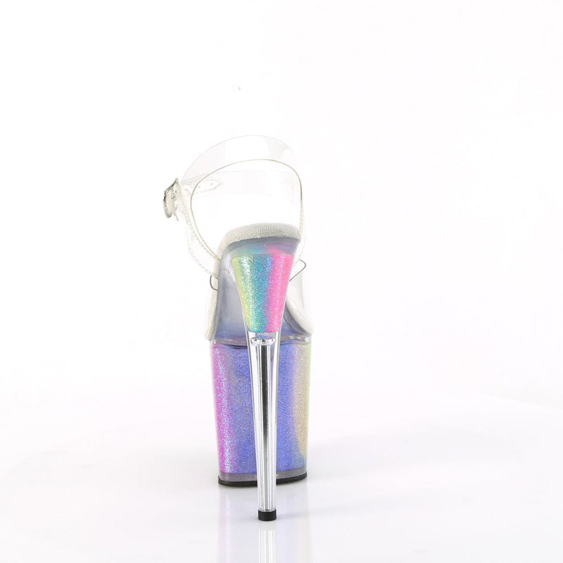 Pleaser FLAMINGO-808RG-01 Platform Sandal (Clear/Rainbow Glitter)