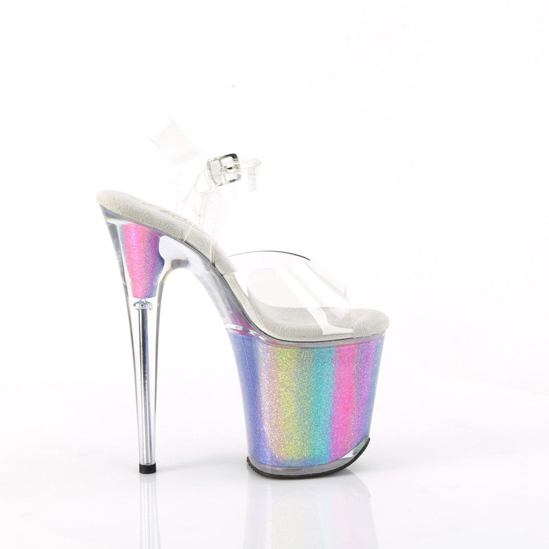 Pleaser FLAMINGO-808RG-01 Platform Sandal (Clear/Rainbow Glitter)