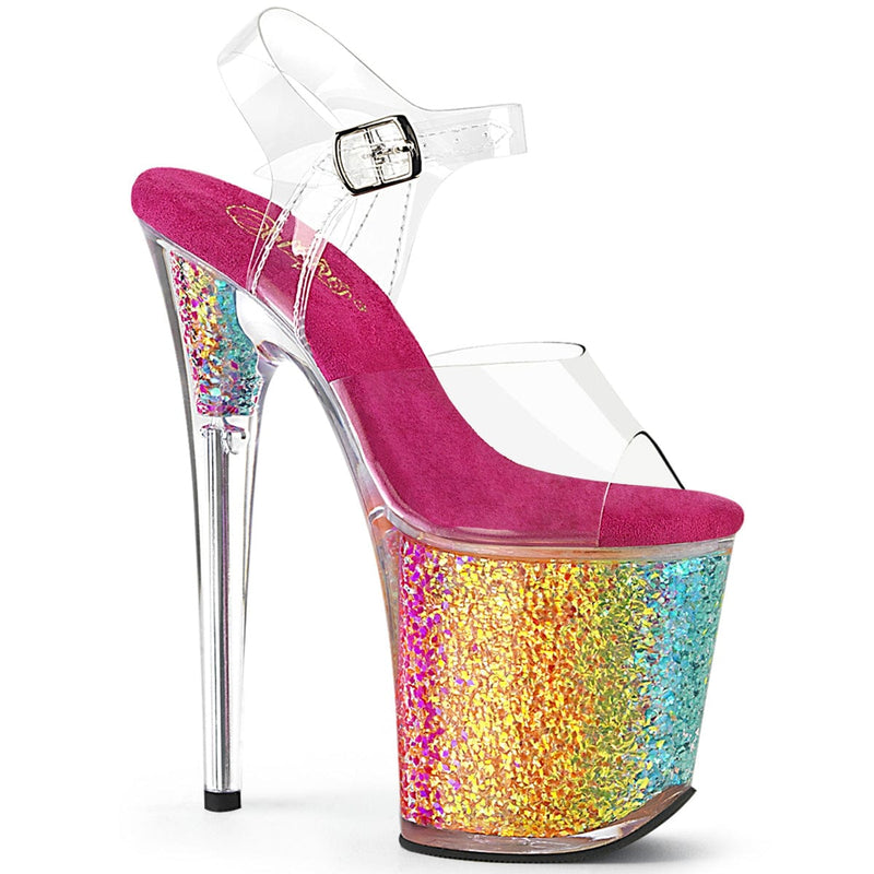 Pleaser FLAMINGO-808RG-02 Platform Sandal (Clear/Rainbow Confetti)