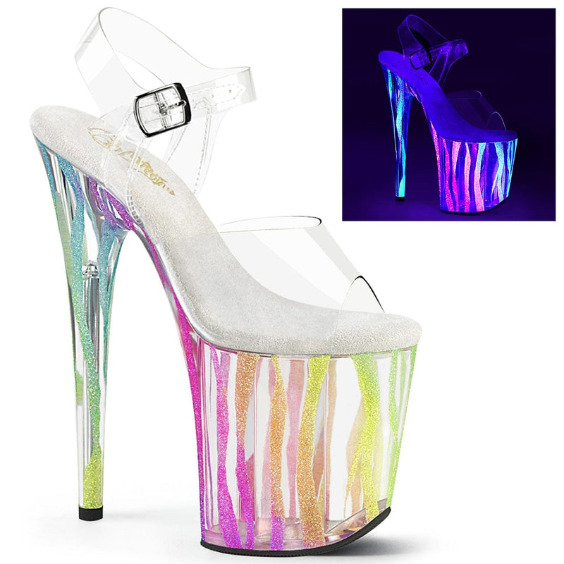 Pleaser FLAMINGO-808RG-03 Platform Sandal (Clear/Rainbow Glitter)