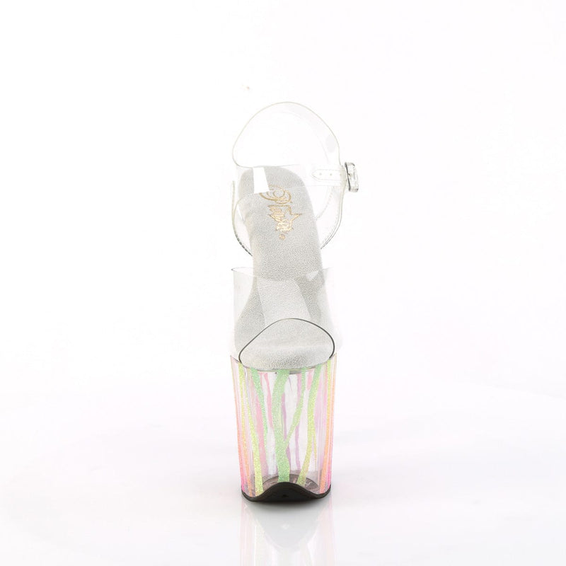 Pleaser FLAMINGO-808RG-03 Platform Sandal (Clear/Rainbow Glitter)