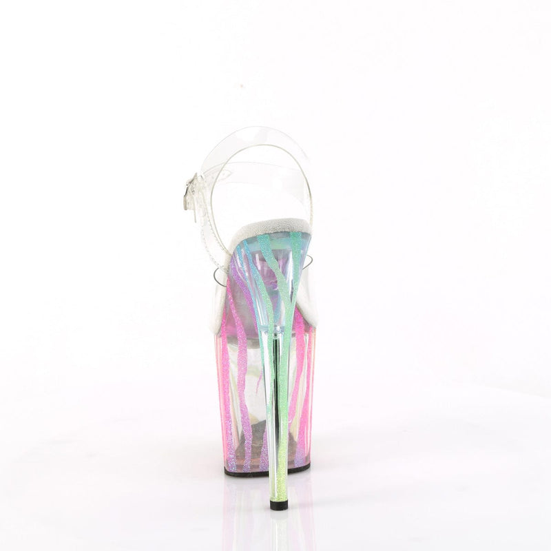 Pleaser FLAMINGO-808RG-03 Platform Sandal (Clear/Rainbow Glitter)