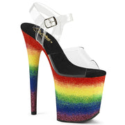 Pleaser FLAMINGO-808RG-04 Platform Sandal (Clear/Rainbow Glitter)