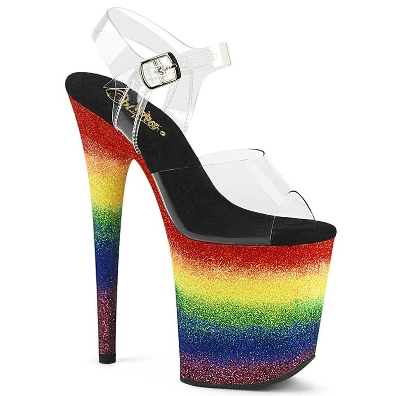 Pleaser FLAMINGO-808RG-04 Platform Sandal (Clear/Rainbow Glitter)