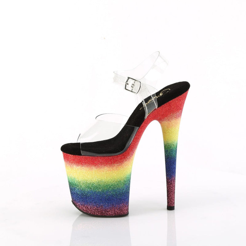 Pleaser FLAMINGO-808RG-04 Platform Sandal (Clear/Rainbow Glitter)
