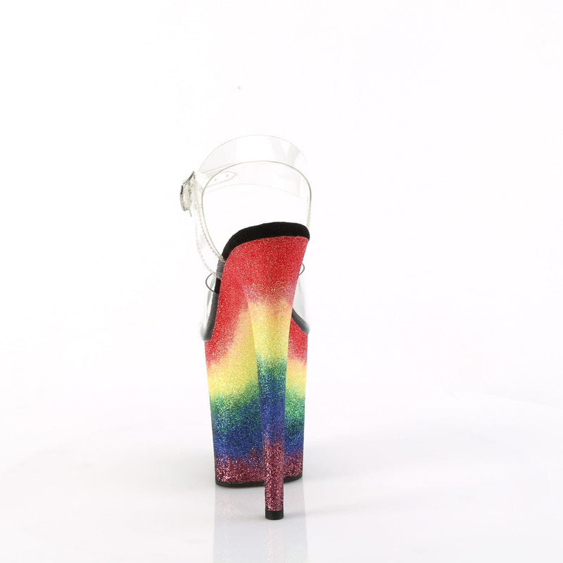 Pleaser FLAMINGO-808RG-04 Platform Sandal (Clear/Rainbow Glitter)