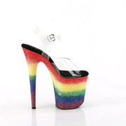Pleaser FLAMINGO-808RG-04 Platform Sandal (Clear/Rainbow Glitter)