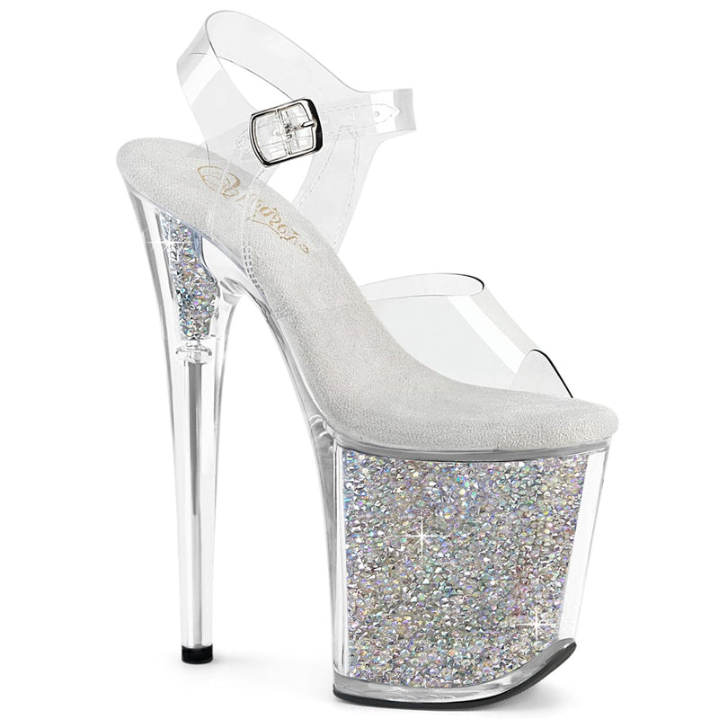 Pleaser FLAMINGO-808RSI Platform Sandal (Clear/Clear-Silver AB Rhinestone)