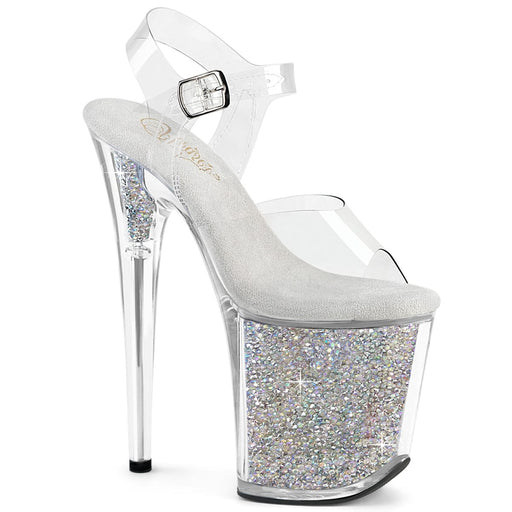 Pleaser FLAMINGO-808RSI Platform Sandal (Clear/Clear-Silver AB Rhinestone)