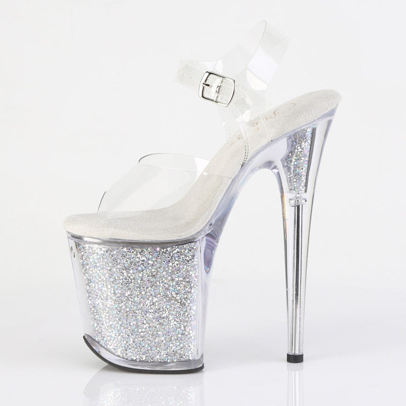 Pleaser FLAMINGO-808RSI Platform Sandal (Clear/Clear-Silver AB Rhinestone)