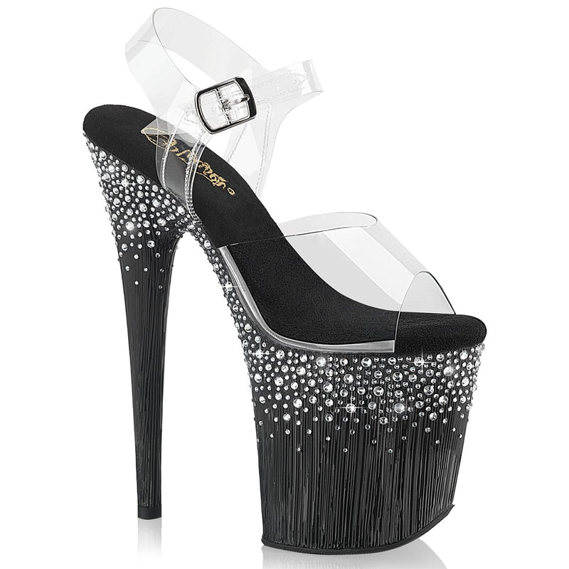 Pleaser FLAMINGO-808SPKL-02 Clear/Black-Silver RS Platform Sandals