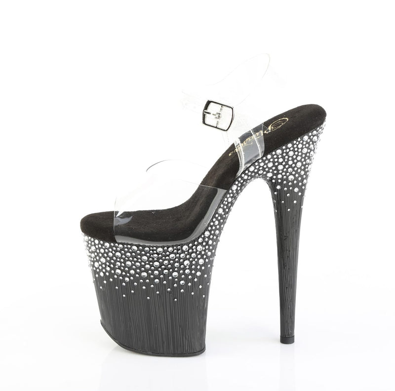 Pleaser FLAMINGO-808SPKL-02 Clear/Black-Silver RS Platform Sandals