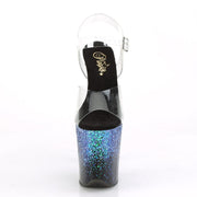 Pleaser FLAMINGO-808SS Platform Sandal (Clear/Black-Blue Multi Glitter)