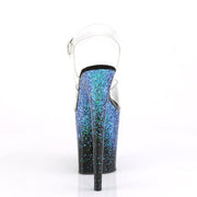 Pleaser FLAMINGO-808SS Platform Sandal (Clear/Black-Blue Multi Glitter)