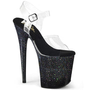 Pleaser FLAMINGO-808SS Platform Sandal (Clear/Black Multi Glitter) 5