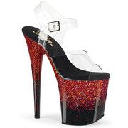 Pleaser FLAMINGO-808SS Platform Sandal (Clear/Black-Red Multi Glitter)