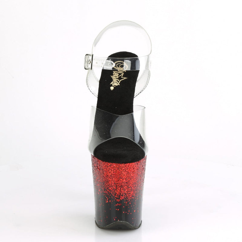 Pleaser FLAMINGO-808SS Platform Sandal (Clear/Black-Red Multi Glitter)