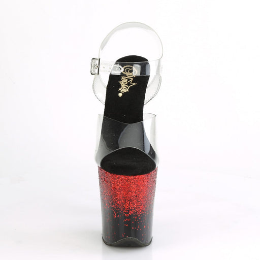 Pleaser FLAMINGO-808SS Platform Sandal (Clear/Black-Red Multi Glitter)