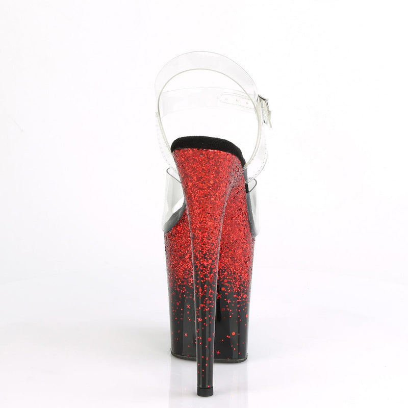 Pleaser FLAMINGO-808SS Platform Sandal (Clear/Black-Red Multi Glitter)