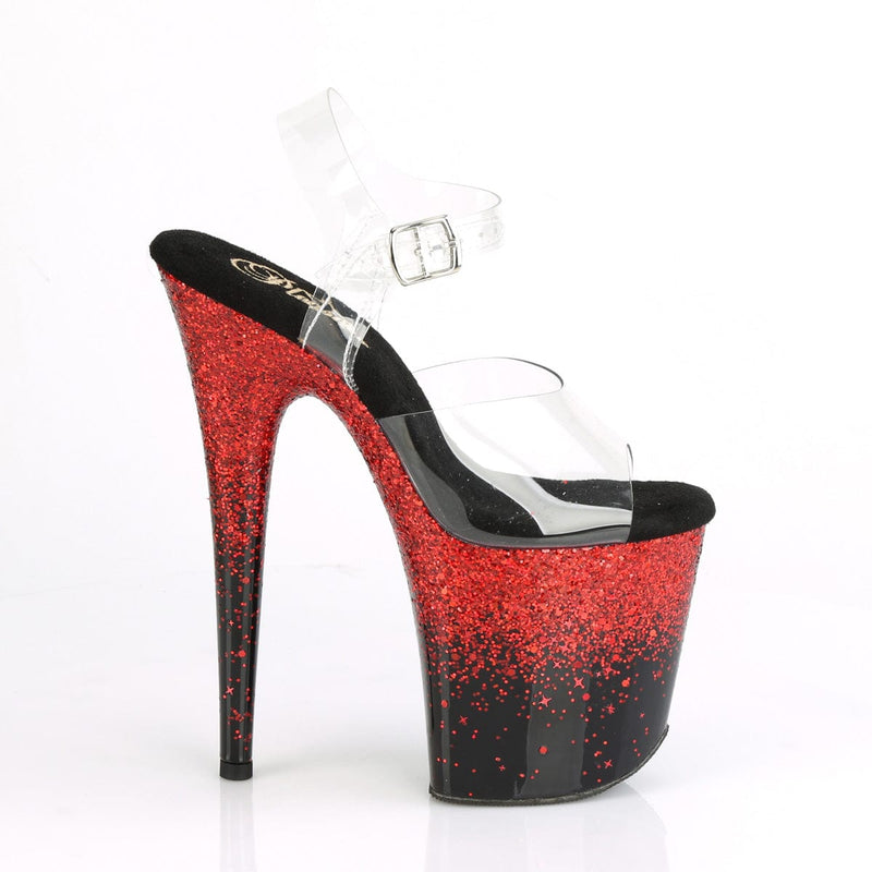Pleaser FLAMINGO-808SS Platform Sandal (Clear/Black-Red Multi Glitter)