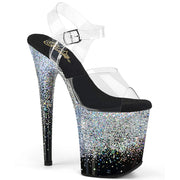 Pleaser FLAMINGO-808SS Platform Sandal (Clear/Black-Silver Multi Glitter) 5