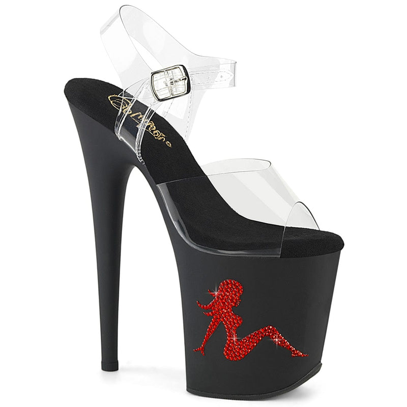 Pleaser FLAMINGO-808TGRS Platform Sandal (Clear/Black-Red) 5