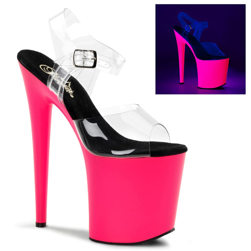 Pleaser FLAMINGO-808UV Platform Sandal (Clear/Neon Pink)