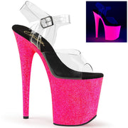 Pleaser FLAMINGO-808UVG Platform Sandal (Clear/Neon Hot Pink Glitter) 5