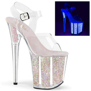Pleaser FLAMINGO-808UVG Platform Sandal (Clear/Neon Opal Glitter)