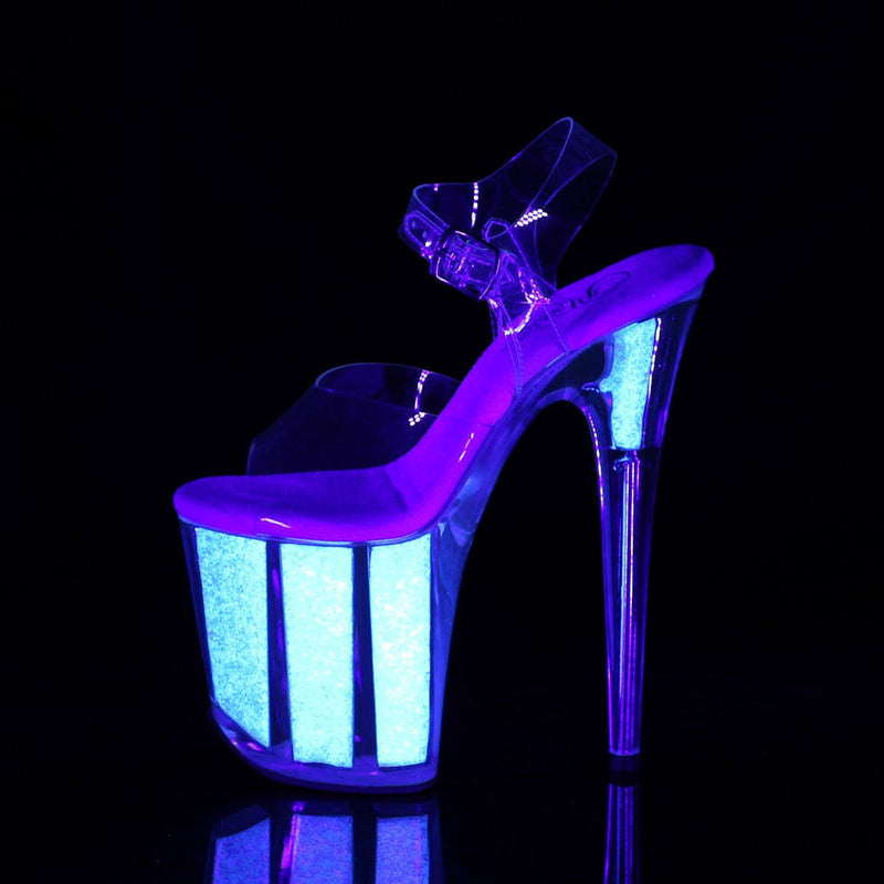 Pleaser FLAMINGO-808UVG Platform Sandal (Clear/Neon Opal Glitter)