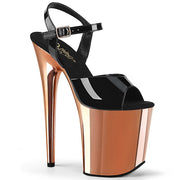 Pleaser FLAMINGO-809 Platform Sandal (Black Patent/Rose Gold Chrome) 5