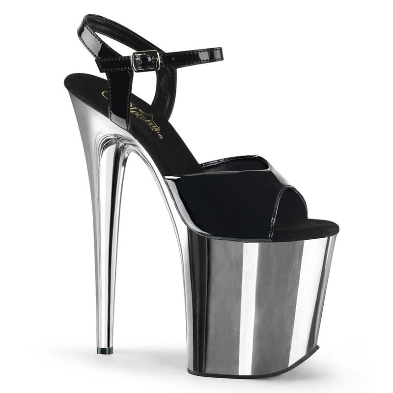Pleaser FLAMINGO-809 Platform Sandal (Black Patent/Silver Chrome) 5