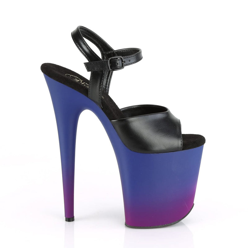 Pleaser FLAMINGO-809BP Platform Sandal (Black Faux Leather/Blue-Purple Ombre)
