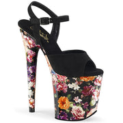 Pleaser FLAMINGO-809WR Platform Sandal (Black Faux Suede/Flower Print Wrapped)