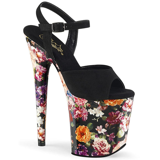 Pleaser FLAMINGO-809WR Platform Sandal (Black Faux Suede/Flower Print Wrapped)