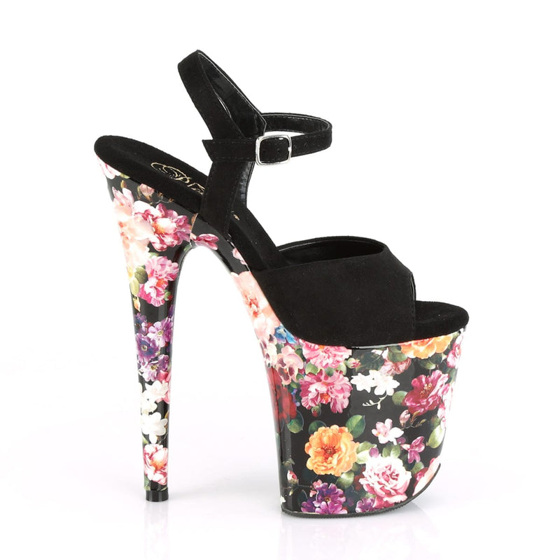 Pleaser FLAMINGO-809WR Platform Sandal (Black Faux Suede/Flower Print Wrapped)