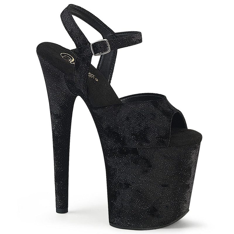 Pleaser FLAMINGO-809WR Platform Sandal (Black Shimmering Fabric/Black)