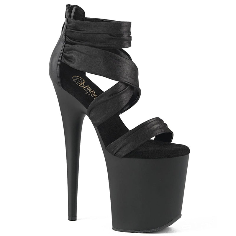 Pleaser FLAMINGO-820 Platform Sandal (Black Faux Leather-Fabric/Black Matte)