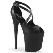 Pleaser FLAMINGO-821 Platform Sandal (Black Faux Leather/Black Matte)