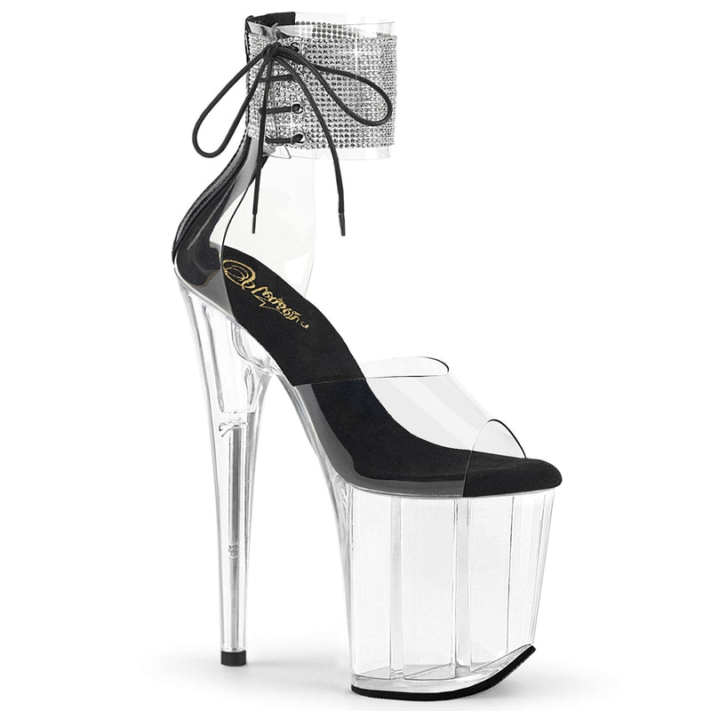 Pleaser FLAMINGO-824RS Platform Sandal (Clear-Black/Clear) 5
