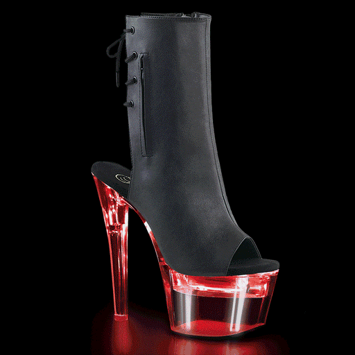Pleaser FLASHDANCE-1018-7 Platform Ankle Boot (Black Faux Leather/Clear)