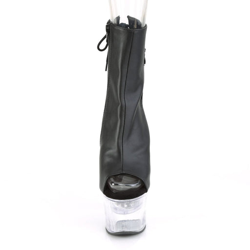 Pleaser FLASHDANCE-1018-7 Platform Ankle Boot (Black Faux Leather/Clear)