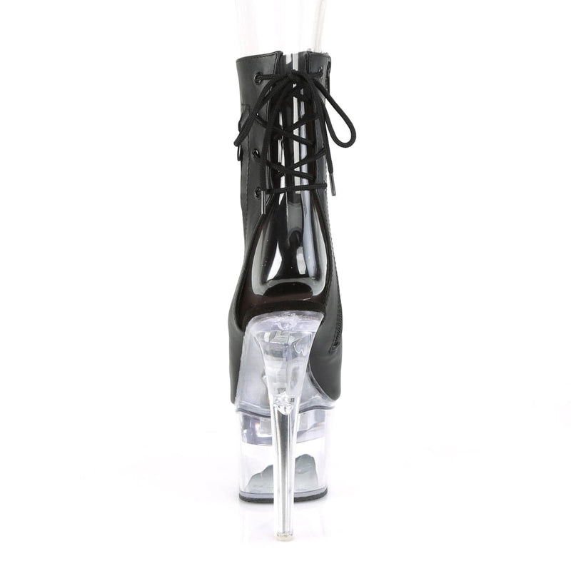 Pleaser FLASHDANCE-1018-7 Platform Ankle Boot (Black Faux Leather/Clear)