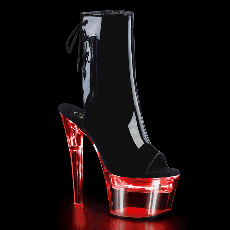 Pleaser FLASHDANCE-1018-7 Platform Ankle Boot (Black Patent/Clear)