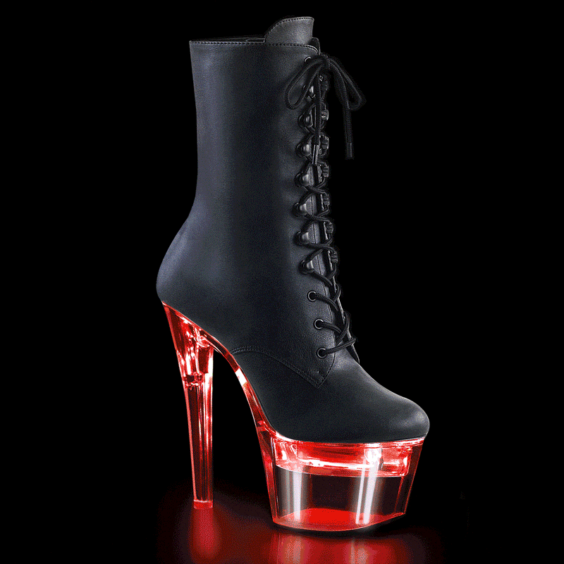 Pleaser FLASHDANCE-1020-7 Platform Ankle Boot (Black Faux Leather/Clear)