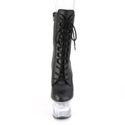 Pleaser FLASHDANCE-1020-7 Platform Ankle Boot (Black Faux Leather/Clear)