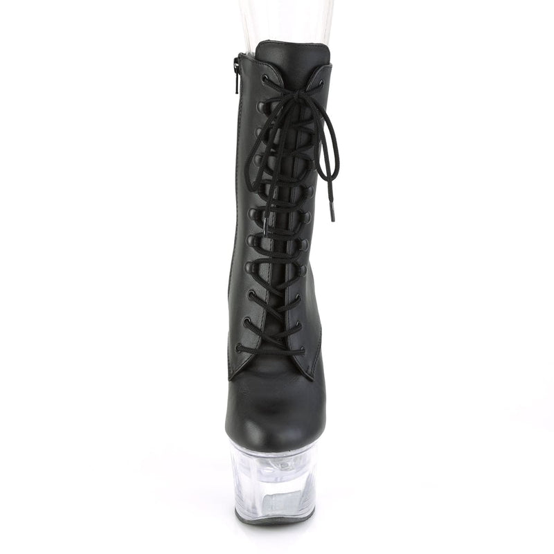 Pleaser FLASHDANCE-1020-7 Platform Ankle Boot (Black Faux Leather/Clear)