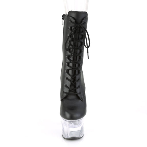 Pleaser FLASHDANCE-1020-7 Platform Ankle Boot (Black Faux Leather/Clear)