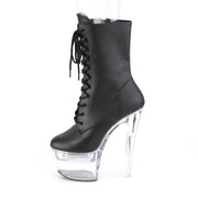 Pleaser FLASHDANCE-1020-7 Platform Ankle Boot (Black Faux Leather/Clear)