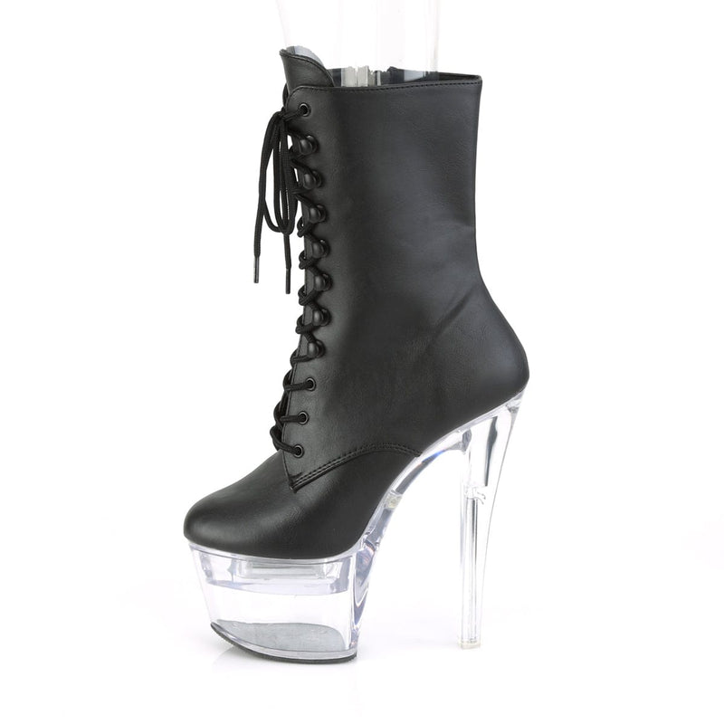 Pleaser FLASHDANCE-1020-7 Platform Ankle Boot (Black Faux Leather/Clear)